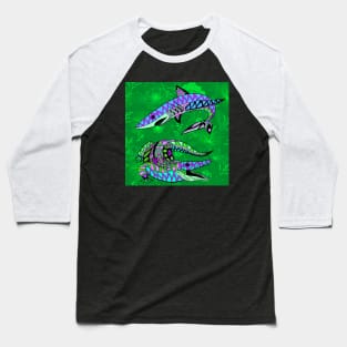 the green swamp and the beach in shark and crocodile alligator wallpaper ecopop pattern Baseball T-Shirt